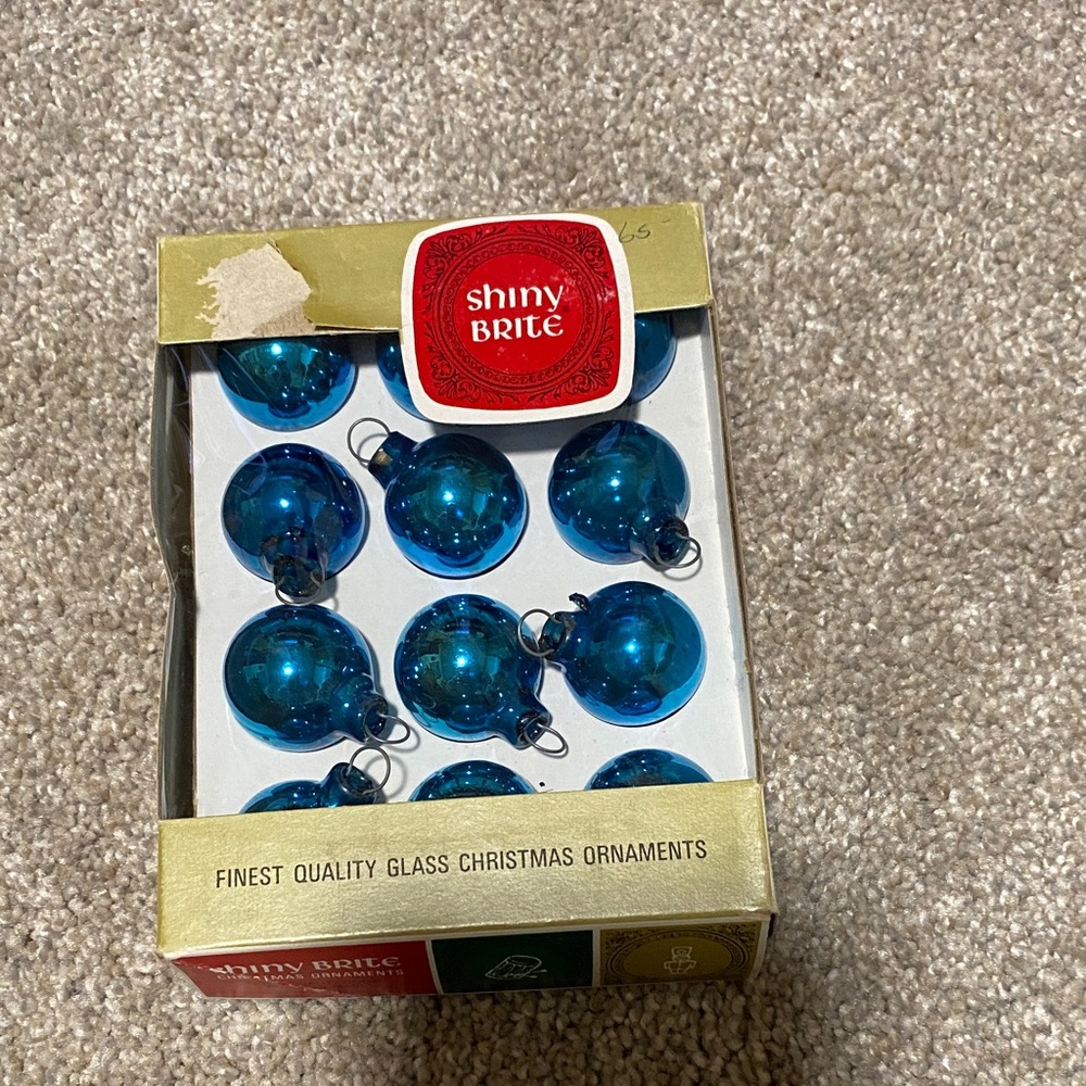 Vintage Shiny Brite Blue Glass Ornaments